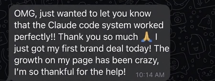 Message: The system worked perfectly. I just got my first brand deal today